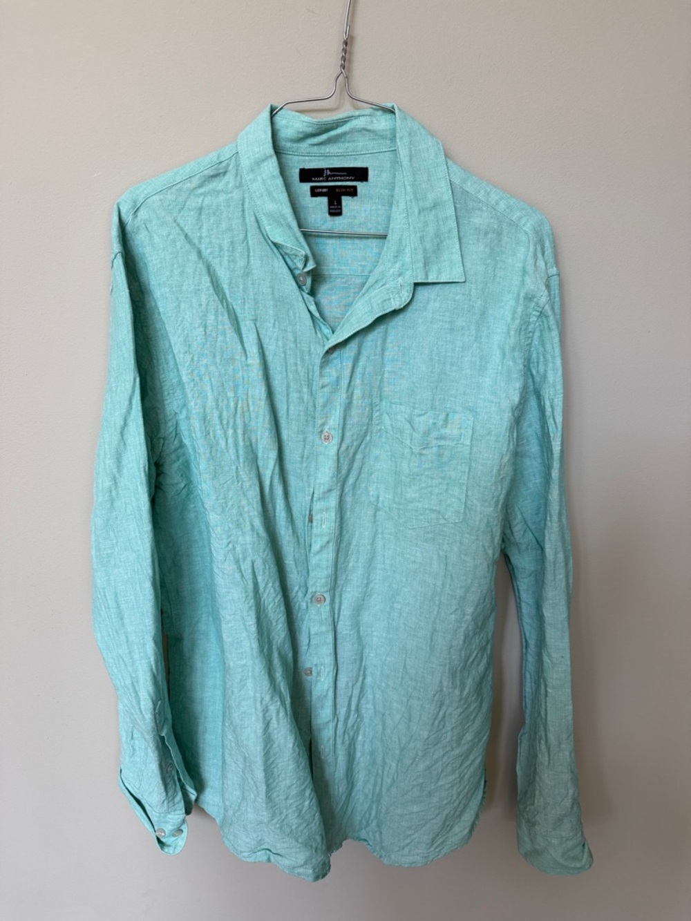 Marc Anthony Mens Long-Sleeve Linen Button-Up Shirt - Mint